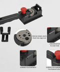 Rock Solid Woodworking Drill Guide Jig For Dead On Accurate Dowel Holes And No Sweat Furniture Assembly With Ten Polycarbonate Alignment Slots for easy alignment.