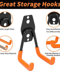 Heavy Duty Garage Hooks Set 20 Pack Wall Mount Utility Hangers For Organization Tool And Ladder Storage Orange With Mounting Screws Space Saving Garage Wall Mounts shown with silicone cover and steel material.