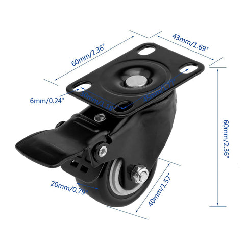 Angled front view of ULIFESTAR 1.5-inch heavy-duty polyurethane caster with top plate, locking stem, black