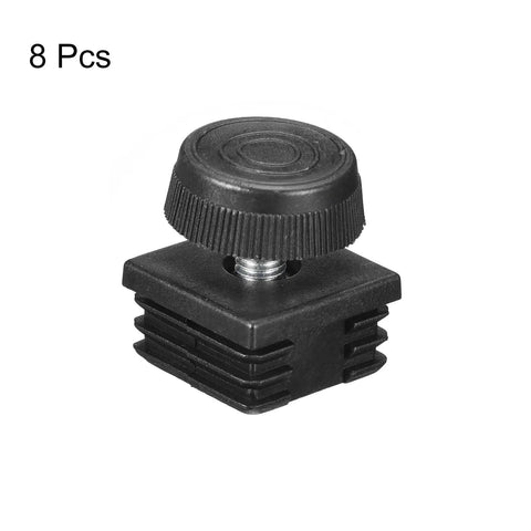 Eight Piece Adjustable Leveling Feet Inserts For 1.18 By 1.18 Inch Square Tubes With M8 1.25mm Thread Black Plastic End Caps