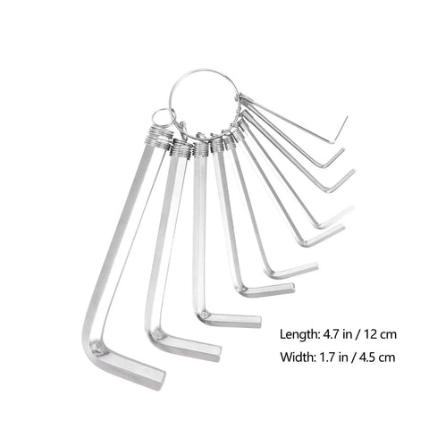 Top Notch 10 Piece Angled Hex Wrench Set With Metal Key Ring, Metric Allen Spanner Tool Kit 1.5 To 10mm on ring