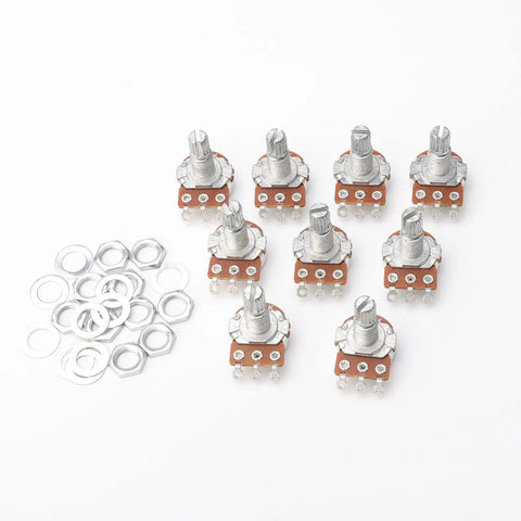 10 Pack B100K Ohm Guitar Potentiometers With Long Knurled Split Shaft For Electric Guitars And Bass, nuts and washers included