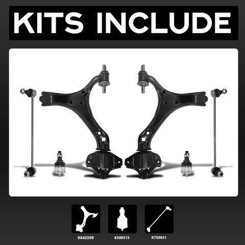 Front Lower Control Arm With Ball Joints For Driver And Passenger Sides, Heavy Duty OE Replacement, Direct Fit Suspension Upgrade, Compatible With OE Numbers Like 51360T2AA02 And 51360T2AA03, kit contents