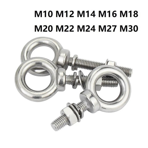 Beefy 304 Stainless Steel Eye Bolts With Nut Washers For Marine, Outdoor And Industrial Use, Rust Resistant With Precision Threaded Shafts For A Secure Fit And Long Lasting Strength. M10-M30 stainless eye bolts with nut and washer set