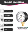Low Pressure Diaphragm Type Gauge For Water And Air Systems, 0 To 15 Inches Of Water Range, 2-1/2 Inch Dial, 1/4 Inch NPT Lower Mount