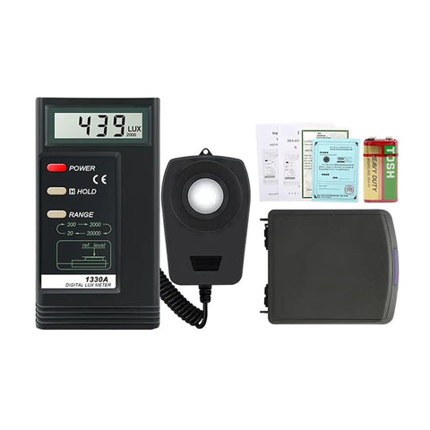 Pro Grade Digital Lux Meter With Instant Read And Data Hold For 20 To 20000 Lux Cosine Angular Correction And Spectral Sensitivity Near Photopic Curve Perfect For Photography Lighting Installations And Indoor Plants, handheld with sensor