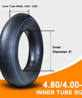 4.80/4.00-8 Inner Tube With Bent Valve Stem Fits Lawn Mowers, Mini Bikes, Heavy Duty Replacement, showing dimensions