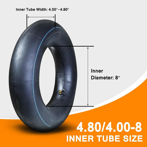 4.80/4.00-8 Inner Tube With Bent Valve Stem Fits Lawn Mowers, Mini Bikes, Heavy Duty Replacement, showing dimensions