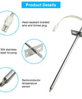 Oven Temperature Sensor Thermistor Replacement For Electric Ovens Beefed Up Temperature Control Direct Replacement W10833885 with 304 stainless steel housing