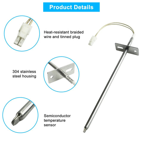 Oven Temperature Sensor Thermistor Replacement For Electric Ovens Beefed Up Temperature Control Direct Replacement W10833885 with 304 stainless steel housing