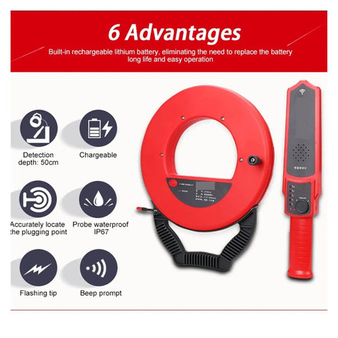 Heavy Duty Wall Scanner Pins Wood Studs PVC Pipes Iron Metals Blockages With Loud Beep Led Flash Waterproof Hull image with features.