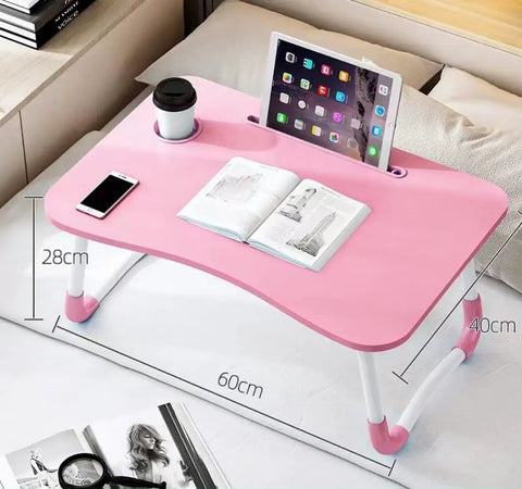 Foldable Laptop Bed Table With Drawer And Cup Holder, Go-To Lap Desk For Bed Or Sofa, Breakfast Tray with tablet and book