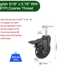 Diagram of 3 Inch Swivel Stem Caster Wheels Set Of 5 With 5/16-18UNC Threaded Stem showing dimensions and weight capacity.