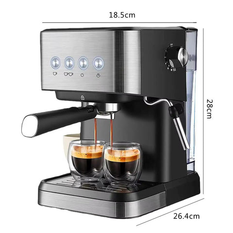 Skip The Long Line With This Fire 20 Bar Espresso Machine Featuring Programmable Settings Integrated Milk Frother Steam Wand And Easy Pour Tank For Killer Latte Art Straight From Your Kitchen Counter, showing espresso brewing.
