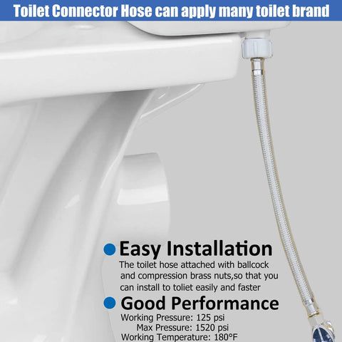 12 Pack Stainless Braided Toilet Water Supply Line 12 Inch Flexible Hose With Seven Eighths Ballcock To 3 Eighths Compression Fittings attached to toilet