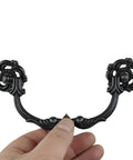 Four Pack Vintage Antique Black Droop Bail Drawer Pulls Six Inch Total Length With Four And A Quarter Inch Center Hole Spacing 108mm Rosette Diameter Forty Millimeters Zinc Alloy Rust Resistant Cabinet Knobs Handles