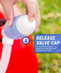 Close-up of Heavy Duty Manual Fuel Transfer Pump valve cap in use, illustrating fluid control mechanism for quick operation.