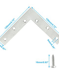 Four Pack L Shaped Corner Brackets 4.7 by 4.7 Inch Stainless Steel Flat Braces Joining Plates with screws and measurements