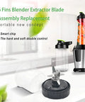 Image of Six Fin Blender Extractor Blade Assembly Replacement For 16oz Cups with blender and cup in kitchen.