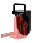 Front view of DEEAGLE shipping container jack lug with U-shaped handle and red hydraulic post in black housing.