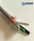 Sigma ProConnex AC/Flex anti-short bushings pink spacer on flexible metal conduit with exposed copper conductors