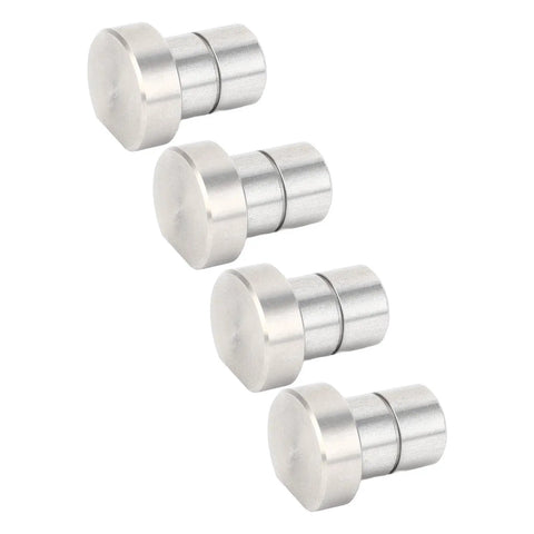 Four Piece Three Quarter Inch Stainless Steel Bench Dogs For Woodworking, Non Slip Flat Sided Stops With Anti Scratch Pads