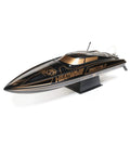 Heatwave Recoil 2 V2 26 Self Righting Brushless RTR RC Boat with sleek black and gold design on white background