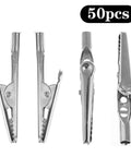 50 Pcs Stainless Steel Alligator Clips Test Leads Crocodile Clips With Screw Probes, Two Inch Length, high conductivity, front and side view