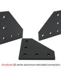 8 Sets 2020 Aluminum T Slot Corner Brackets for 20 by 20 20mm Extrusion, L Shape Joint Plates, Black Anodized, Front View