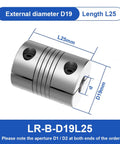Get Your Hands On This Totally Rad Flexible Shaft Coupler For Step Motors With A Sweet Clamping Aluminum Design That Fits 4 To 8mm Shafts Perfectly, shown with dimensions D19 and L25 mm.