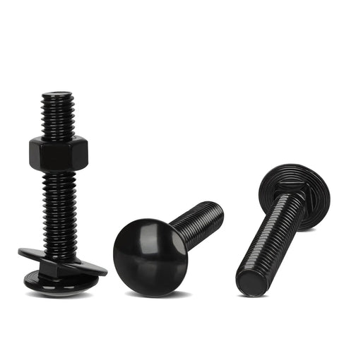 3/8-16 Carriage Bolt Kit in Stainless Steel 304 With Full Thread Bolts, Nuts, and Flat Washers, Round Head Square Neck, Black Finish