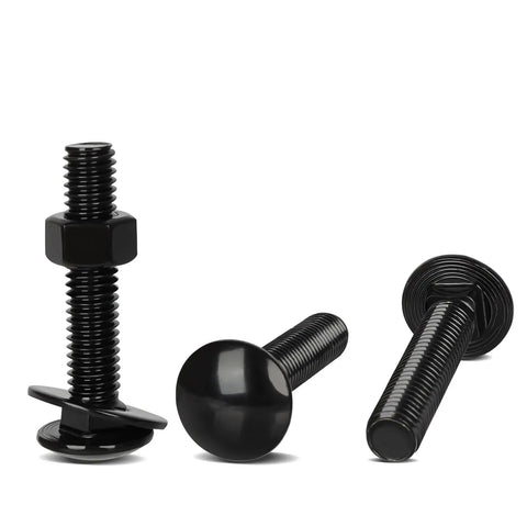 1/4-20 X 1-1/2 Inch Carriage Bolt Kit In Stainless 304 Heavy Duty With Hex Nuts And Flat Washers Round Head Square Neck Full Thread Black Finish 12 Sets Built To Last For Decks Furniture And Metal Frames