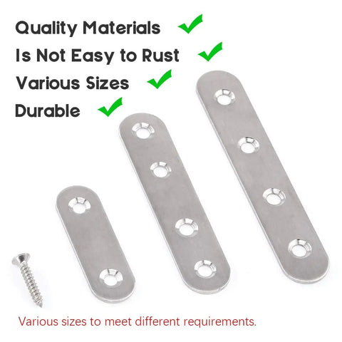 Rugged Heavy Duty Stainless Steel Flat Brackets 2 Inch 3 Inch 4 Inch With Screws displaying three sizes of rust-resistant brackets.