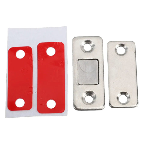 Ultra Thin Magnetic Door Catch Kit Stainless Steel Cabinet Latch With Strong Hold components including adhesive and plates