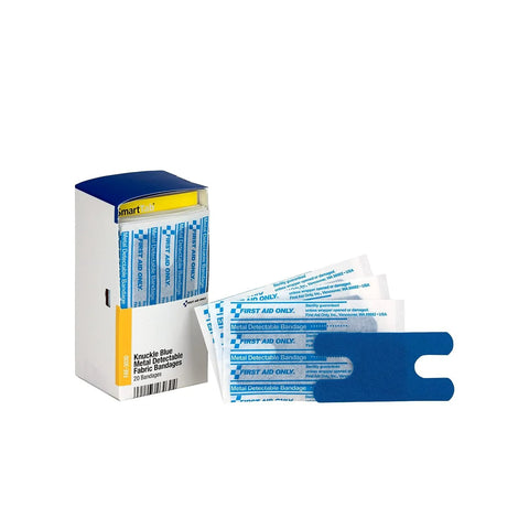 First Aid Only blue metal-detectable knuckle bandages refill, 20-count, SmartCompliance box with individually wrapped bandages