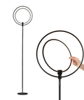 Torchiere-Style No-Fuss Dimmable LED Floor Lamp For Living Rooms And Offices with adjustable rings and touch dimmer in black