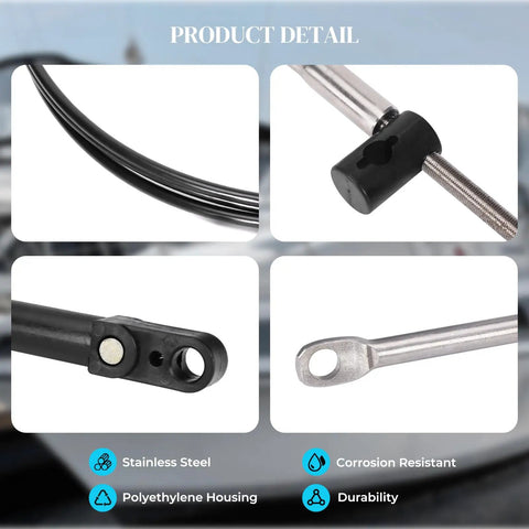 Two 12 Foot Gen1 Boat Throttle And Shift Cables Set For 600A Outboard Control Replacement Dual Cable Kit For Smooth Shifts And Quick Throttle Response Built Tough Marine Grade black cable and stainless steel ends