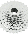 Eight Speed 11 to 28 Tooth Cassette For 8 Speed Derailleur Bikes built tough with beefy steel, front view displaying gear teeth.