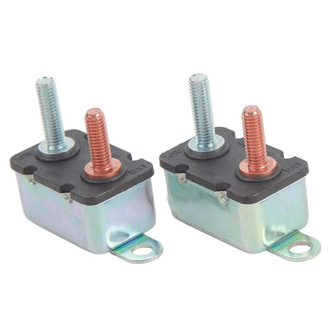 Built Tough Auto Reset Circuit Breaker 50 Amp 12V 24V Stud Bolt Mount for Trucks Boats showing dual terminals and rugged casing.
