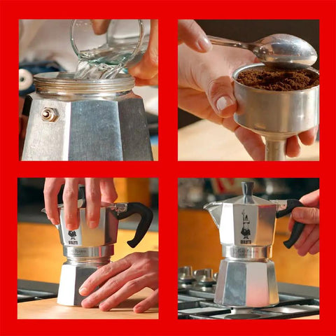 Moka Express Classic Italian Stovetop Espresso Pot For Rich Home Brew Natural Silver Finish 6 Cup Capacity Iconic Moka Pot Design That Delivers Cafe Quality Coffee At Home in use