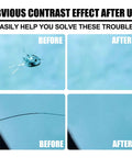 Comparison of windshield before and after using Windshield Crack Repair Kit For Cars Small Chips And Cracks Fix DIY Auto Glass Filler Repair Tool Multifunctional Glass Repair Set With Star Shaped Cracks 3 Sets, showing reduced visibility of cracks.