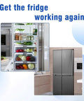 Open fridge filled with groceries next to closed fridge, promoting Whirlpool Compatible Refrigerator Start Relay Replacement.