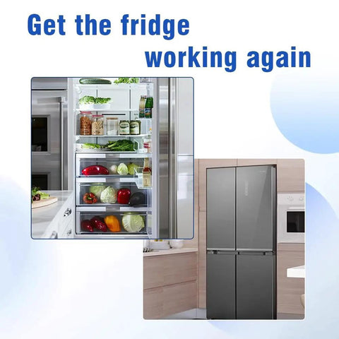Open fridge filled with groceries next to closed fridge, promoting Whirlpool Compatible Refrigerator Start Relay Replacement.