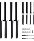Heavy Duty Fence Post Repair Kit And Quick Fix Stabilizer Bracket with black steel posts and anchors for sturdy fence support.