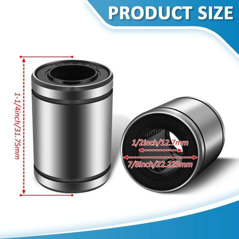 NOOTO linear ball bearing SW8G, 1/2 in bore, rubber-sealed metal bushing; front and side views, 2 pcs.
