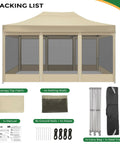 10x15 Heavy Duty Pop Up Canopy Tent With Sidewalls Pro Grade Gazebo for outdoor parties with packing list and accessories.