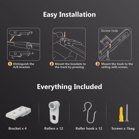 Retractable Ceiling Curtain Track 2.8 To 5.2 Ft White With Silent Nano Roller System And 304 Stainless Steel Hooks, adjustable ceiling mount instructions