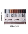 12 Color Wood Marker Set For Furniture Repair, Scratch Cover And Stain Pen Kit in packaging showing 12 markers for wood surfaces