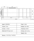 Technical diagram of Water Cooled CNC Spindle 3.2KW ATC 220V 380V With BT30 Tool Holder 600Hz 18000RPM detailing dimensions and specs