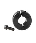 4 Pack Shaft Collars 1-1/2 Inch Bore Split Clamp On 1045 Steel With M4 Set Screws shown with single collar and screw